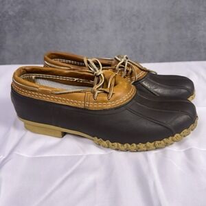 LL Bean Duck Boots Low Rubber Mens 10 Garden Shoes Brown Leather 175061 USA